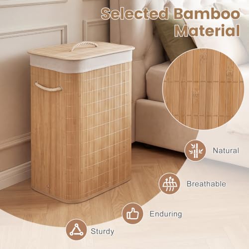 Giantex Bamboo Laundry Hamper with Lid, Removable Liner & Portable Handles - color: Light Tan