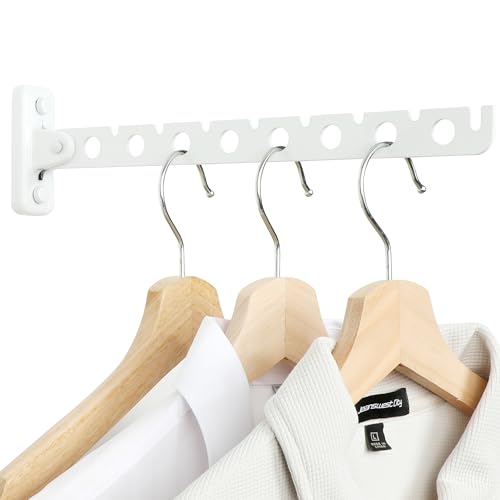 Alise Clothes Drying Rack Wall Mounted Foldable Coat Hanger,White,1P - color: White, size: (1 Pack)1008 8-Holes