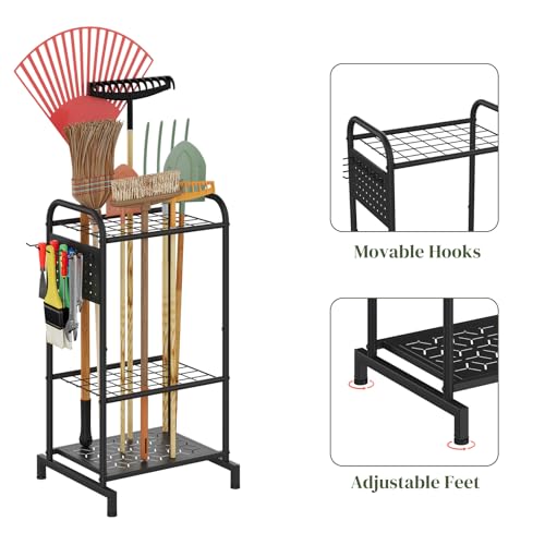 Garden Tool Organizer with Hooks, Steel Yard Storage Holder,Broom Holder - style: Rack with Hooks