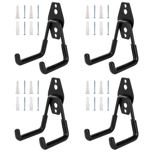 4 Pack Garage Hooks Heavy Duty, Garage Tool Organizer Wall Mount - color: 4 Pack/Black