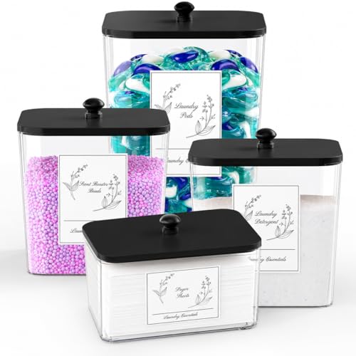 COAZEX 4 Pack Clear Laundry Pods Container & Dryer Sheet Holder,Black Lids - color: A-2+1+1 Pack(Black Lid)