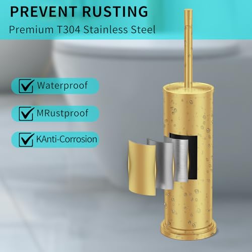 Stainless Steel Toilet Brush and Holder Set,Toilet Bowl Brush and Holder - color: Brushed Brass