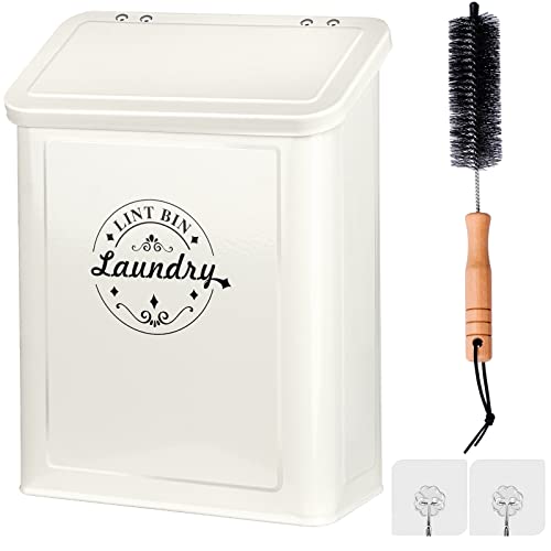 SACREDAY Magnetic Lint Bin for Laundry Room Organization and Storage with Brush, Wall-Mounted Dryer Lint Bin for Room Decor, Space-Saving Trash Can (Cream) - color: Cream