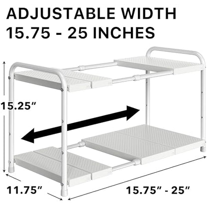 Simple Houseware Under Sink 2-Tier Heavy Duty Expandable Organizer, White - color: White