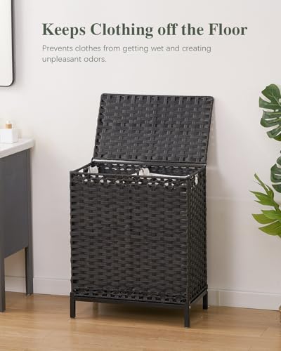 SETVSON Laundry Hamper with Lid, 112 L PE Rattan Woven Bin, Black - color: Black, size: 112 L - 29.6 gal