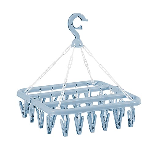 32 Clips Folding Laundry Hanger, Laundry Drying Rack Folding Sock Hanger, Hanging Drying Rack(Scandinavian Blue)