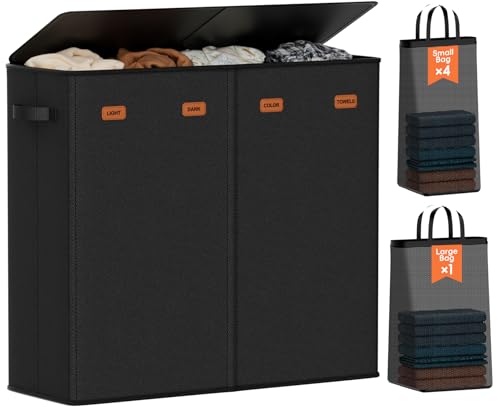 185L Laundry Hamper 4 Section with Lid - color: Black, size: 48.86 Gal - 4 Section