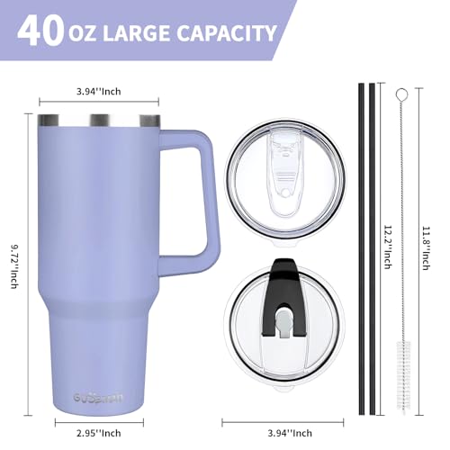 40 oz Tumbler with Handle, Insulated Tumbler with Lid and Straw, Reusable Stainless Steel Vacuum Insulated Cup, 100% Leak Proof Thermal Travel Coffee Mug Cup for Cold and Hot (Light Purple) - color: Light Purple, size: 40 Ounces