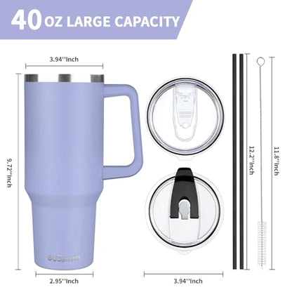 40 oz Tumbler with Handle, Insulated Tumbler with Lid and Straw, Reusable Stainless Steel Vacuum Insulated Cup, 100% Leak Proof Thermal Travel Coffee Mug Cup for Cold and Hot (Light Purple) - color: Light Purple, size: 40 Ounces