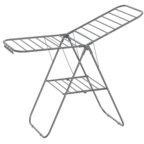 SONGMICS Clothes Drying Rack, Foldable Space-Saving Laundry Drying Rack - color: Gray, size: 1 Tier （21.7"d x 58.3"w x 39.4"h）