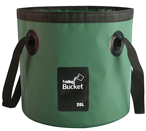 BANCHELLE 5 Gallon Collapsible Bucket with Handle for Indoor Outdoor - color: Blackish Green