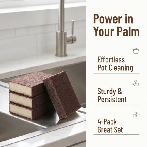 4 Pack Magic Cleaning Sponge, Nano Emery Sponge Eraser, Heavy Duty Sanding Sponge for Kitchen Pot Pan Stain Removal (RED)