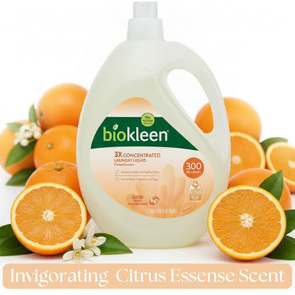 Biokleen Natural Laundry Detergent Liquid - 300 Loads- Eco Friendly Concentrated Plant Based Safe for Kids and Pets No Artificial Colors or Preservatives
