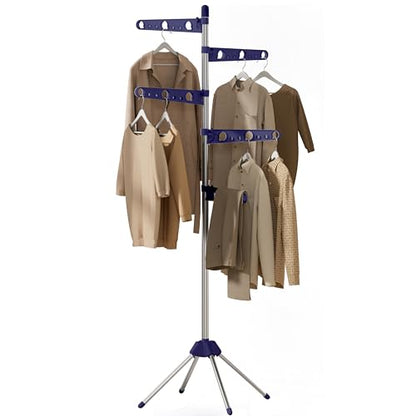 CASAMAYA Clothes Drying Rack Foldable, 70.9 inch Tripod Drying Rack for 35 Pieces of Clothes, with Height-Adjustable Rotatable Clothes Rails, Space Saving, Stainless Steel, Blue and Silver CDR005Q01 - color: Blue + Silver, size: 5-Tier Standard