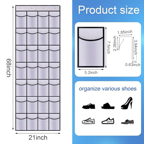 28 Mesh Pockets Hanging Over the Door Shoe Organizer, White - color: White, size: 68"x22"