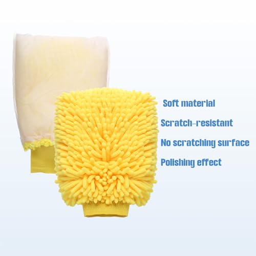 HARFINGTON 4pcs Chenille Microfiber Car Wash Mitts 9" x 5.5" Scratch Free Wash Gloves Absorbent Double Sided Plush Cleaning Drying Mitts for Car Washing Home Clean Blue Yellow - color: Blue Yellow