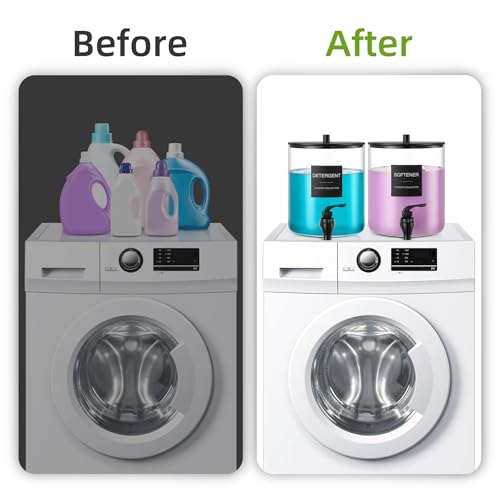 Glass Laundry Detergent Dispenser, 128 oz / 3.5L Fabric Softener Dispenser for Laundry Room Organization, Detergent Holder with Plastic Spigot (Black, 1 Pack)