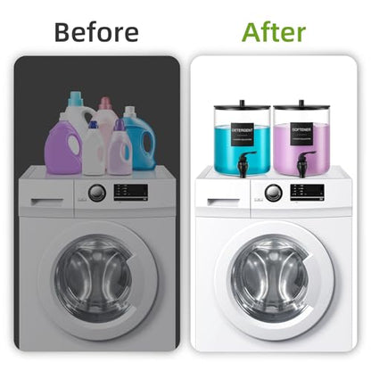 Glass Laundry Detergent Dispenser, 128 oz / 3.5L Fabric Softener Dispenser for Laundry Room Organization, Detergent Holder with Plastic Spigot (Black, 1 Pack)