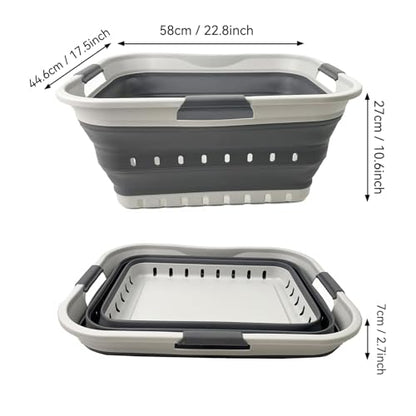SAMMART 42L (11 gallon) Collapsible Plastic Laundry Basket - Foldable Pop Up Storage Container/Organizer - Portable Basket - Space Saving Hamper/Basket (2, Grey/Steel Grey) - color: Grey/Steel Grey