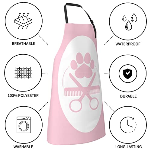 Perinsto Waterproof Apron With 2 Pockets Kitchen Chef Aprons Bibs For Cooking Baking Painting Gardening Grooming - color: Dog Grooming (Pink)