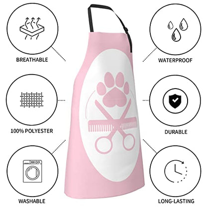 Perinsto Waterproof Apron With 2 Pockets Kitchen Chef Aprons Bibs For Cooking Baking Painting Gardening Grooming - color: Dog Grooming (Pink)