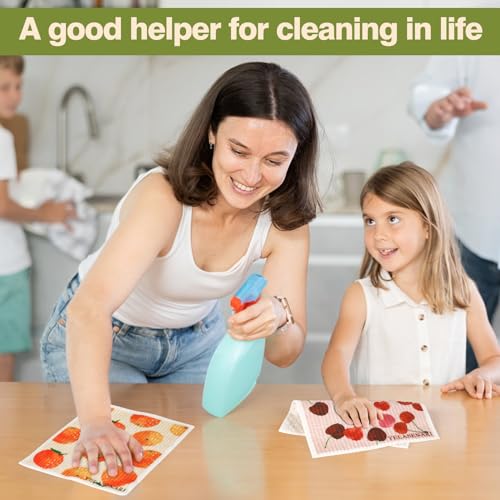 Swedish Dishcloths for Kitchen Reusable 6 Pack Kitchen Towels No Odor Quick-Drying Reusable Paper Towels Reusable Paper Towels Washable for Countertop, Sink, and Kitchen Fruit - color: Fruit Party