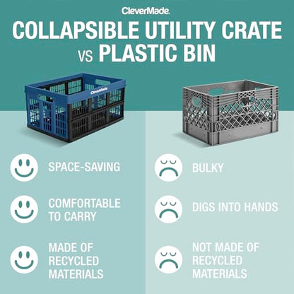 CleverMade Collapsible Utility Crates, 60L Storage Crate, 3 Pack, Obsidian - color: Obsidian, size: 60L - 3 Pack