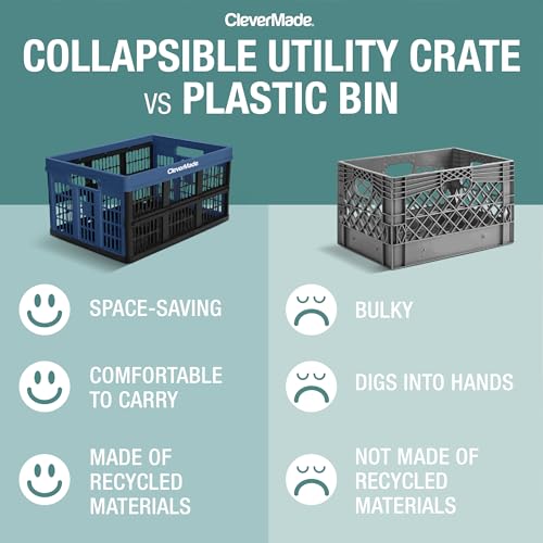 CleverMade Collapsible Utility Crate (Recycled) - 45L - Obsidian (3PK) - color: Obsidian, size: 45L - 3 Pack