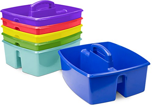 Storex 2-Compartment Large Craft Caddy – Multipurpose Classroom Organizer with Handle, Assorted Colors, 6-Pack (00948A06C) - color: Assorted Colors, size: 6-Pack, style: Large