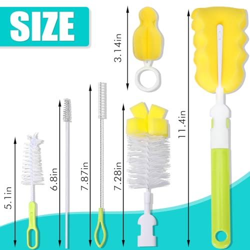 Baby Bottle Cleaning Brush 6-Piece Set Detachable Sponge Bottle Brush, Nylon Milk Bottle Brush, 2PCS Nipple Brush, 2PCS Straw Brush (Green) - color: Green