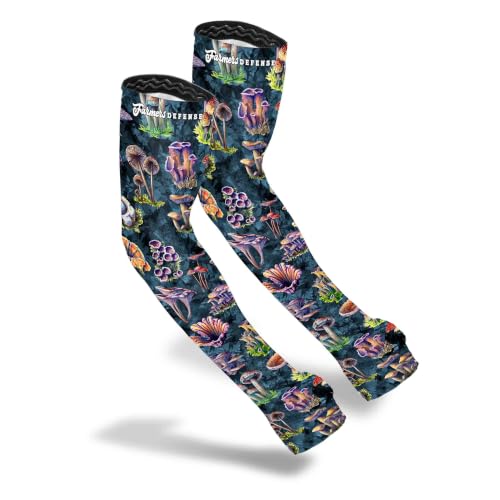 FARMER'S DEFENSE Gardening Arm Sleeves|UV Cooling Protective Sleeve Women & Men|Anti-Scratch Cover Sun UPF Outdoor Protection - Fungi Foragers - Gray - S/M - color: Fungi Foragers - Gray, size: Small-Medium