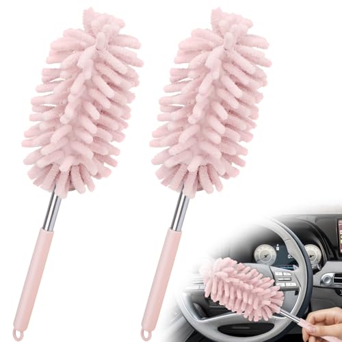 2 PCS Car Interior Duster with Extension Pole, Dusters for Cleaning - color: Pink
