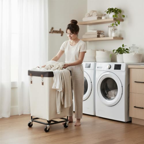 StorageWorks 160L Laundry Basket with Wheels, Rolling Hampers for Clothing - color: Beige, size: 160L