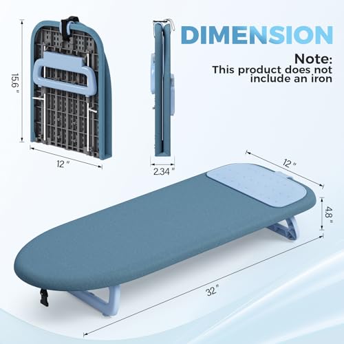 KINGBOARD Small Ironing Board with Iron Mat, Compact Tabletop Iron Board - color: Blue