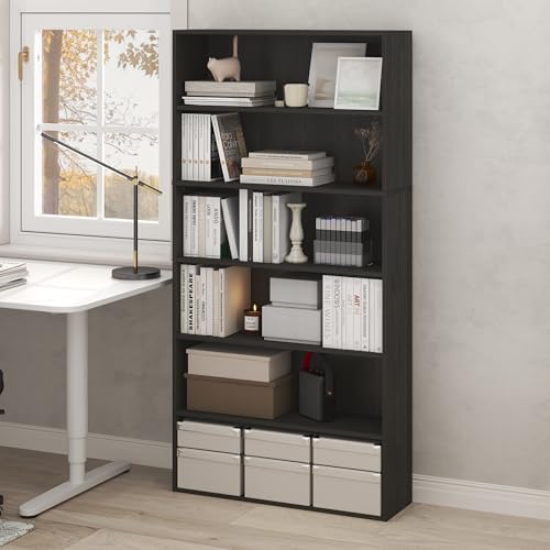 Furinno PASIR Book Shelf, 6-Tier Bookshelf with Open Storage Shelf, Standing Bookcase, 9.4 x 31.5 x 63, Easy Assembly, for Home Office, Bedroom, Living Room, Espresso - color: Espresso, size: 9.4 (D) x 31.5 (W) x 63 (H) inches