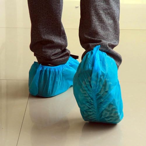 G & F Products Disposable Shoe Covers, Slip-Resistant Booties, Heavy-Duty, Waterproof, Elastic Band, Non-Slip Silicone Sole, Reusable, Protects Floors, Blue, 11 Us Men & 13 Us Women, 200 Pieces - size: Large 200 Pack