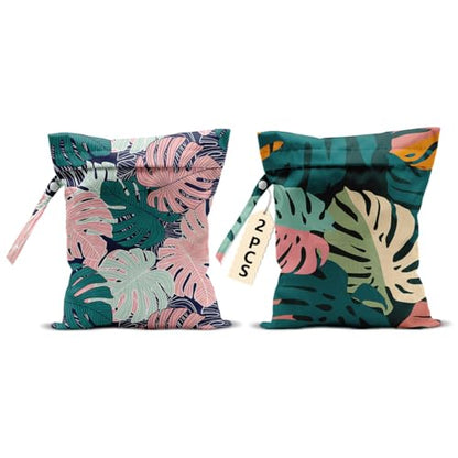 2Pcs Palm Leaves Wet Bag, Summer Greenery Waterproof Travel Laundry Bag - color: Tropical plants 1420
