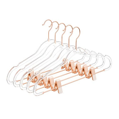MIZGI Slim Clear Rosegold Pants & Skirt Hangers (20 Pack) – Adjustable Clips & Hooks, Transparent Non-Felt, Space-Saving for Dresses, Shirts, Blouses - color: Clear/Rosegold, size: 20-Pack