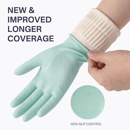 Rubber Dishwashing Gloves, 3 Pairs, Long Cuff Cleaning Gloves - color: Green (3 Pairs), size: Small