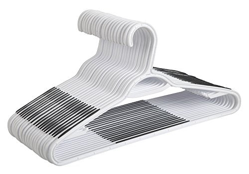 Finnhomy 50 Pack Plastic Hangers, Clothes Hangers with Non-Slip Pads, Space Saving Easy Slide Organizer, Clothes Hanger for Bedroom Closet Wardrobe, Great for Shirts, Pants, Scarves
