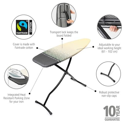 Brabantia Premium Ironing Board with Heat Resistant Parking Zone | X-Large (Size D) | Fairtrade New Dawn | Tall & Wide, Adjustable Height (31-40"), Easy Fold, Anti-Collapse Lock, Non-Slip Feet - color: New Dawn