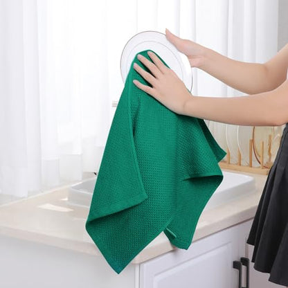 Homaxy 100% Cotton Waffle Weave Kitchen Dish Towels 4-Pack, Dark Green - color: Dark Green, size: 13 X 28 - 4 Pack