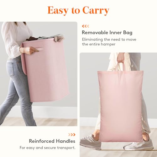 Lifewit 85L Large Laundry Hamper with Lid, Removable Inner Bag, Pink - color: Pink, size: 85L