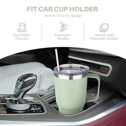 30 oz Tumbler with Handle, Stainless Steel Insulated Tumbler with Lid and Straw, Double Wall Vacuum Coffee Mug Tumbler, Insulated Coffee Thermal Cup for Cold and Hot (Matcha) - color: Matcha, size: 30 Ounces