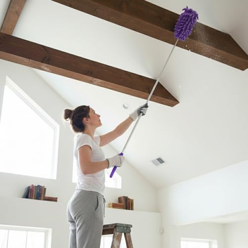 Extendable Feather Duster Telescopic Dust Remover for Home Office Car Furniture High Ceiling Cleaning Multi Purpose Tool(Purple,Long Head) - color: Purple, size: 11.0 in