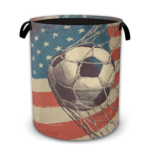 Soccer Ball Collapsible Laundry Basket,Flag Waterproof Oxford Cloth Hamper with Handles,Portable Storage Organizer for Laundry Room Bedroom - color: Soccer Ball,Flag