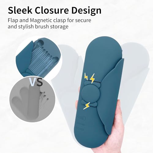 Travel Silicone Makeup Brush Holder with Cleaning Pad and Magnetic Closure - color: Dark Blue