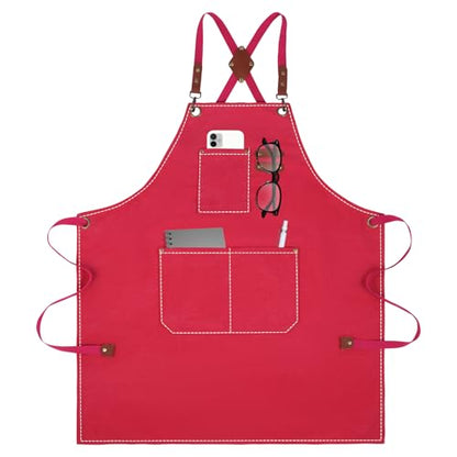 Aprons For Women Men With Large Pockets, Waterproof Cotton Chef Aprons For Cooking Server Grilling Bbq Kitchen - color: Light Pink