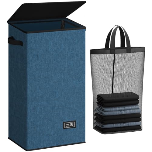 SOLEDI 100L Laundry Hamper with Lid, Large Collapsible Laundry Basket - color: Blue, size: 100L
