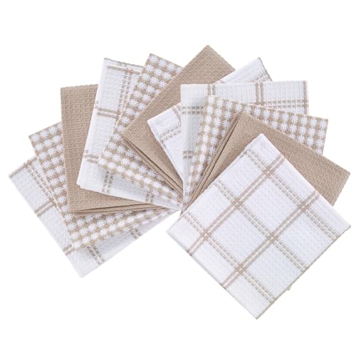 T-Fal Premium Waffle Dish Cloths: Highly Absorbent, Super Soft Long Lasting - 100% Cotton, 12"x13" Towel for Cleaning & Drying, (12-Pack), Sand - color: Sand, size: 12-Pack